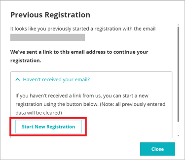 Click "Start New Registration" to register again.​